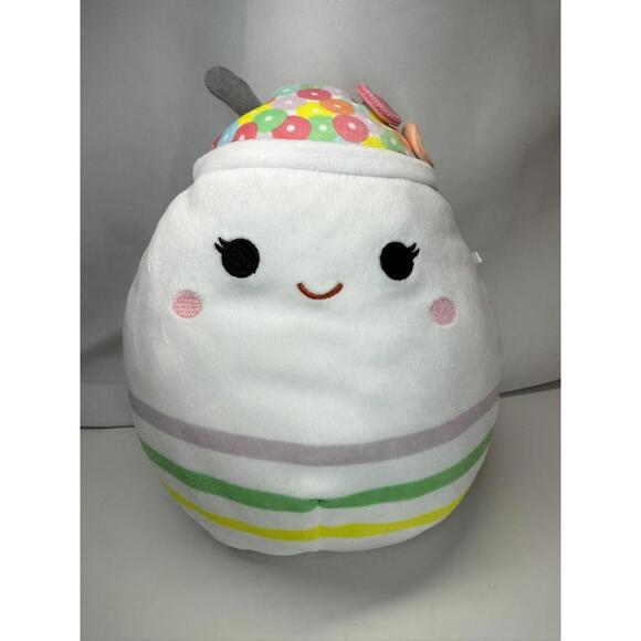 Squishmallows Other - 8" Squishmallows Lupi the Cereal Bowl Plush With Spoon White Pastel Stripes‎